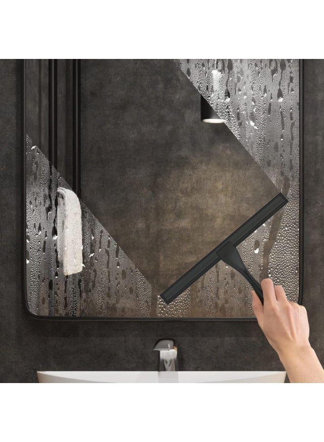All-Purpose  Stainless Steel Shower Squeegee for Shower Doors with 2 Adhesive Hooks, Bathroom Cleaner Tool Household Window Mirror Squeegee for Home Cleaning, Glass Door, Tile Wall, Car, 14 Inch Black - Image 4